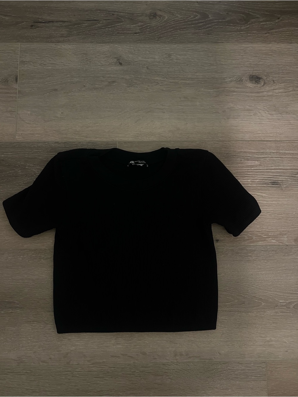 Zara Black Ribbed Short Sleeve Crop Top